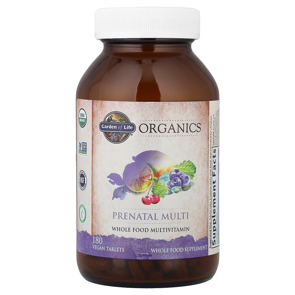 Garden of Life Organics Womens Prenatal with ginger peppermint blend for nausea relief.