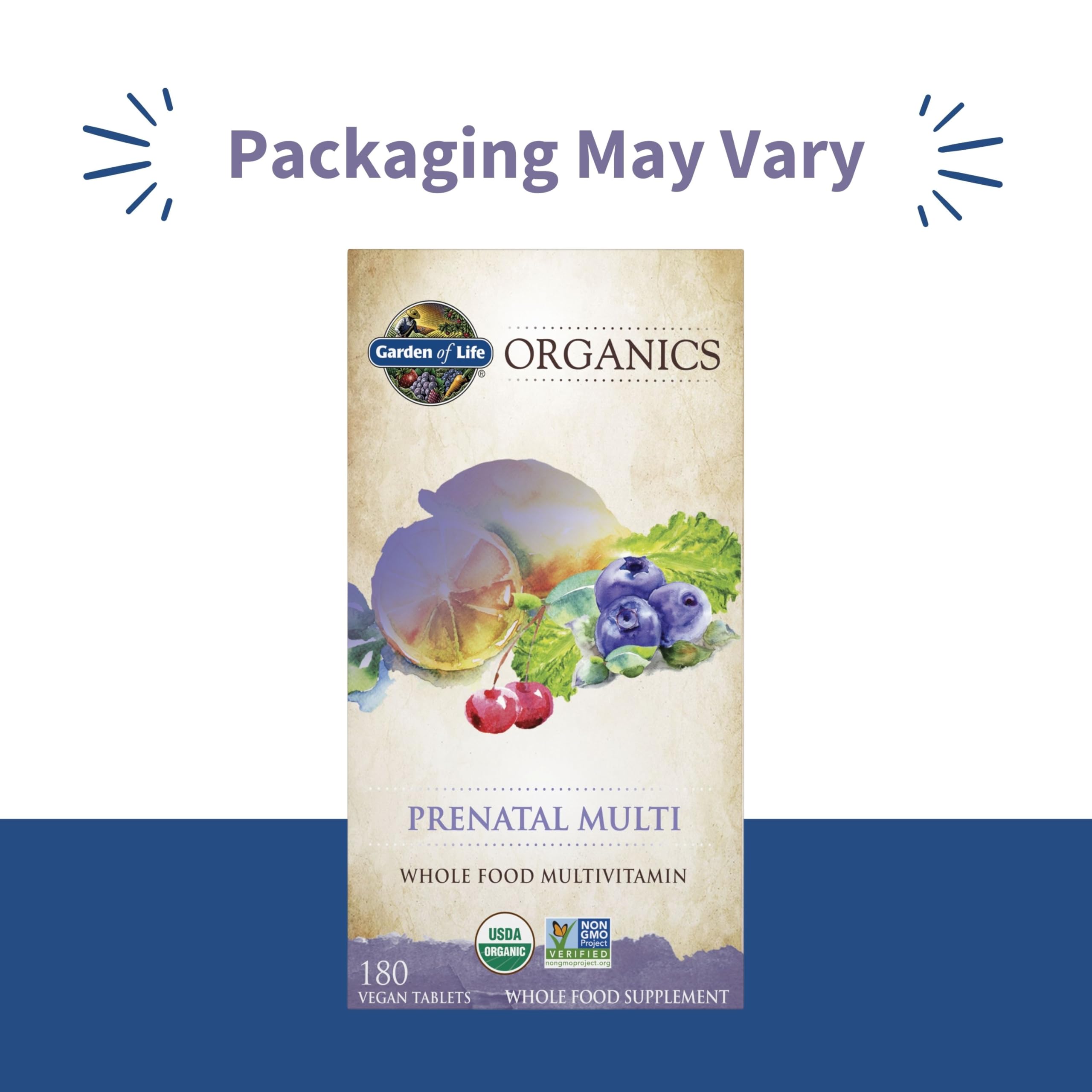 Garden of Life Organics Womens Prenatal tablets close-up shows easy-to-swallow design.