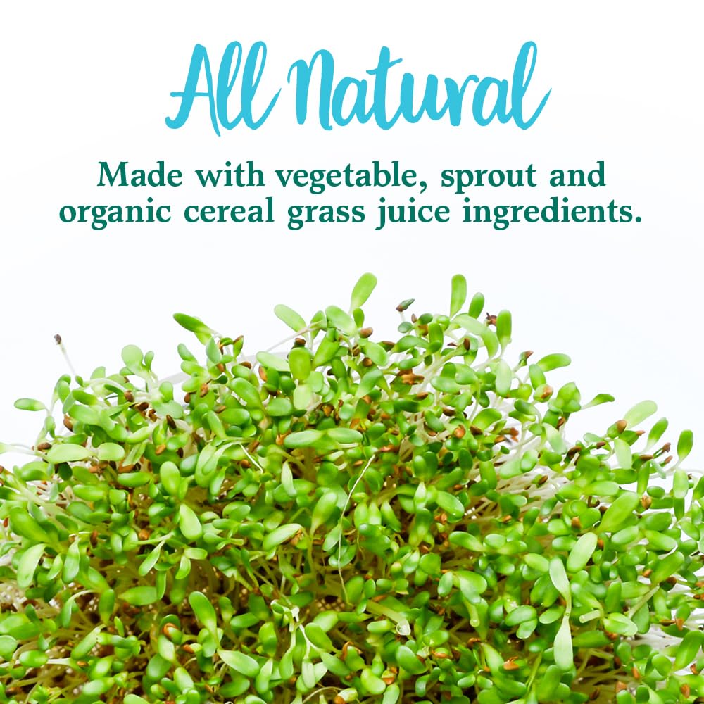 Garden of Life Perfect Food powder beside a glass to illustrate convenient daily use