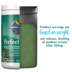 Garden of Life Perfect Food probiotic blend label close-up for gut-friendly nutrition