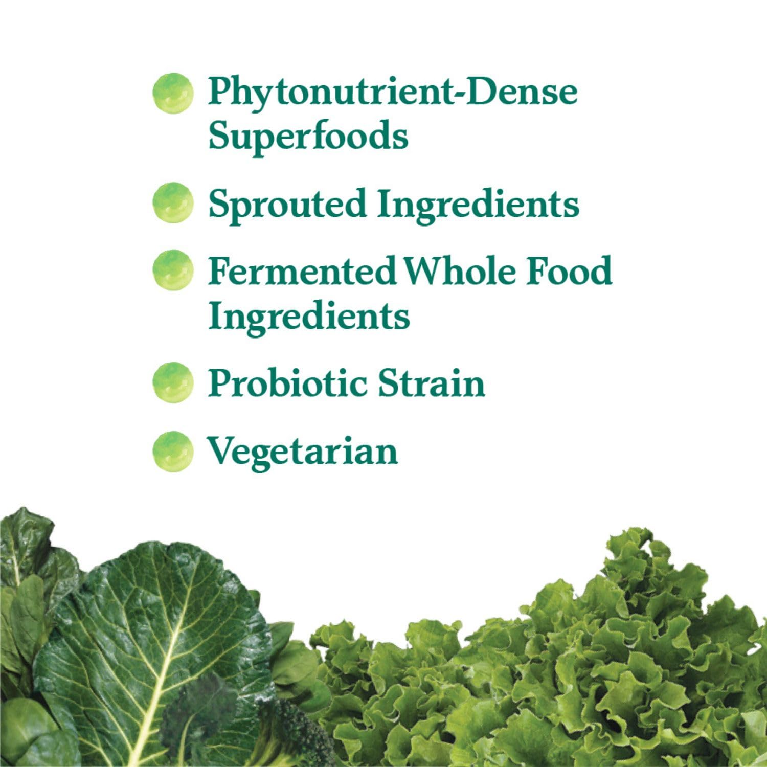 Garden of Life Perfect Food powder tub close-up highlighting 45 superfoods