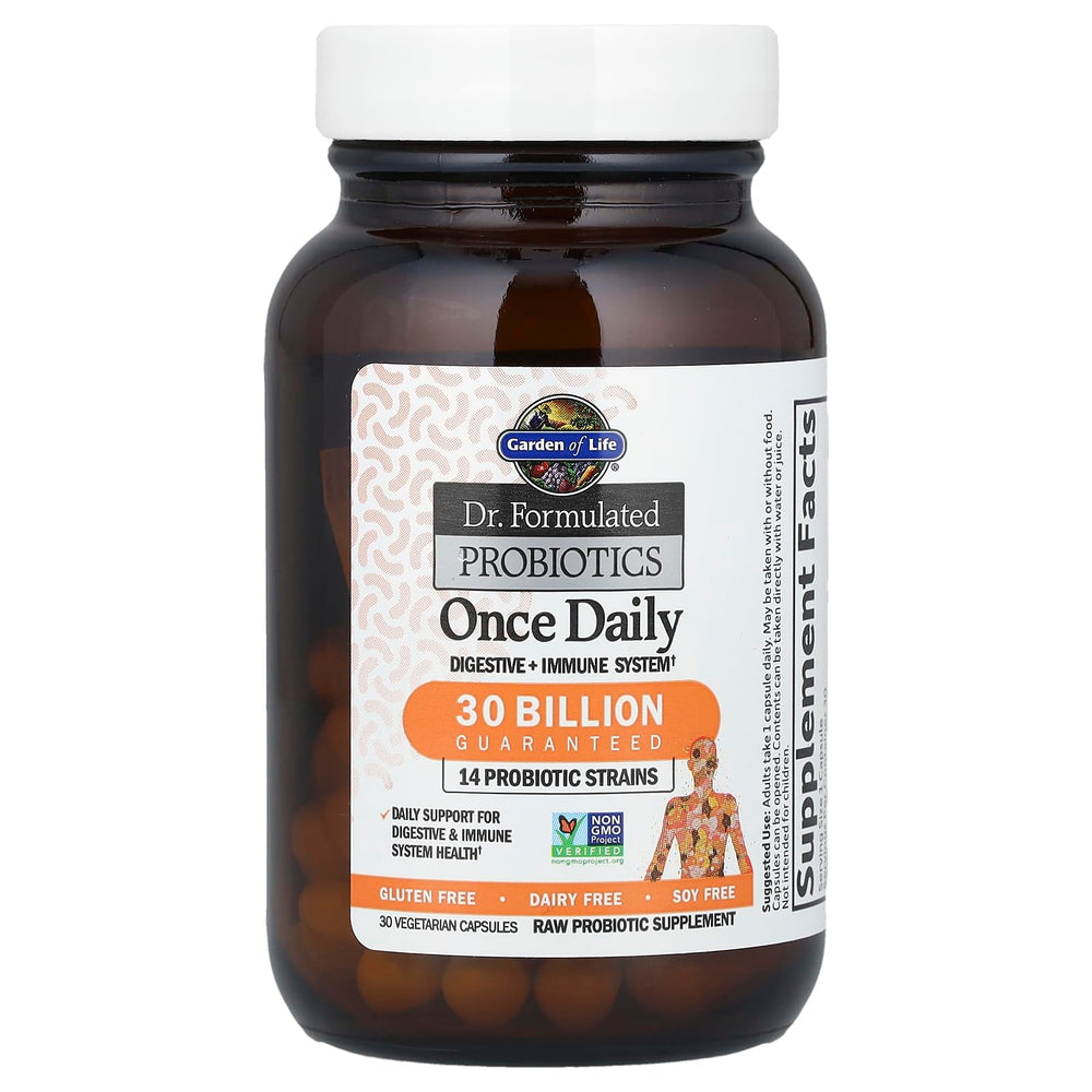 Garden of Life probiotic label close-up highlighting clinically studied strains