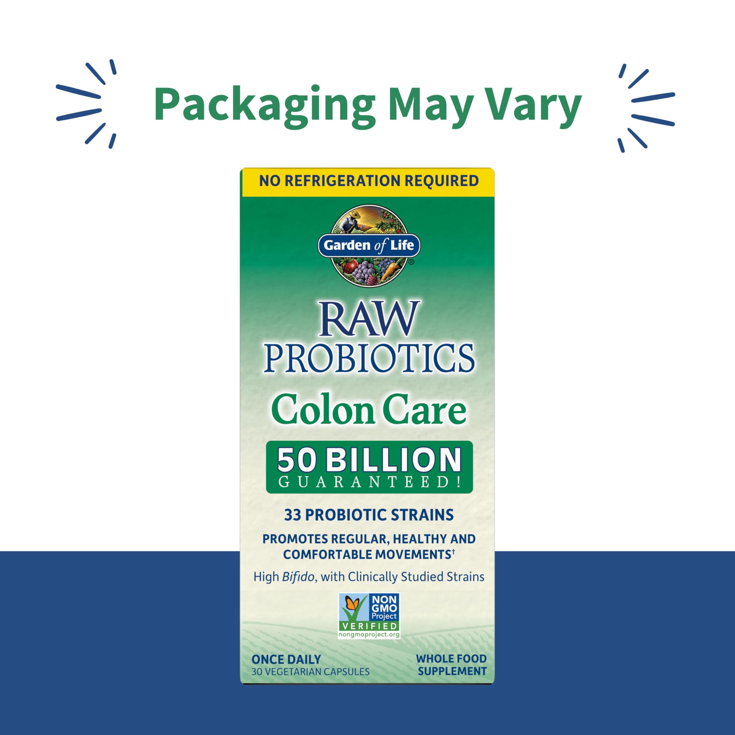 Garden of Life Probiotics Colon Care label view showing 50B CFU and strains