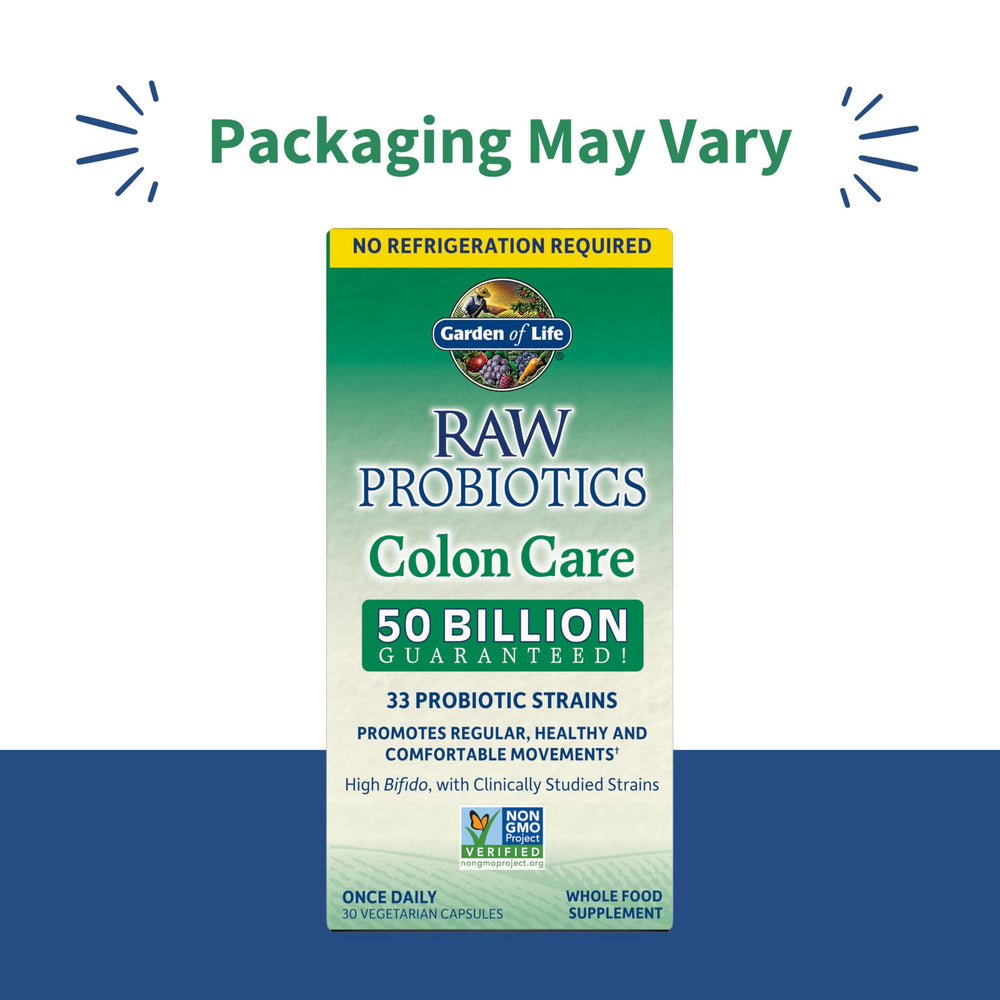 Garden of Life Probiotics Colon Care label view showing 50B CFU and strains