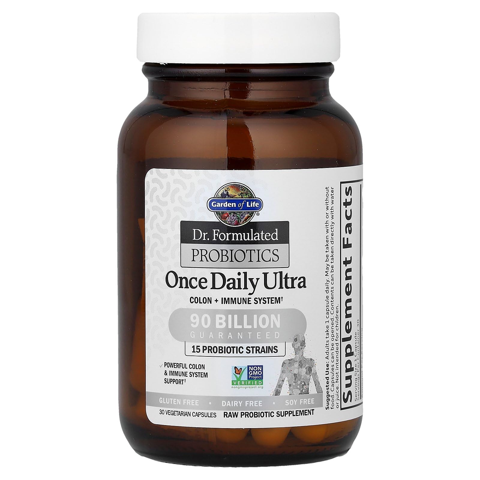 Garden of Life Probiotics label highlights 15 probiotic strains