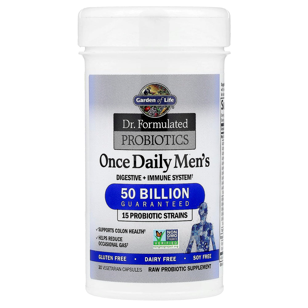 Garden of Life Probiotics for Men bottle with box indicating shelf stable formula