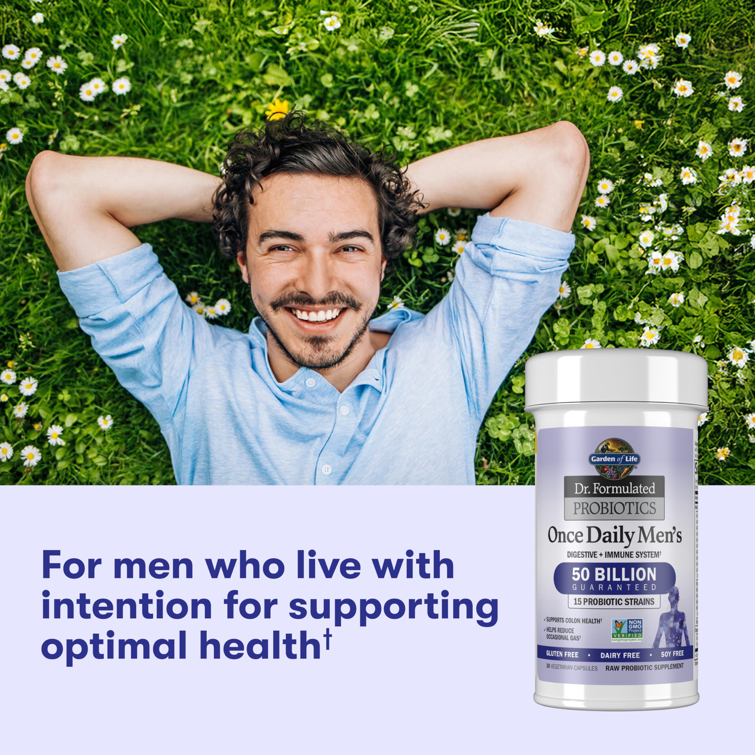 Garden of Life Probiotics for Men digestion focused branding on label