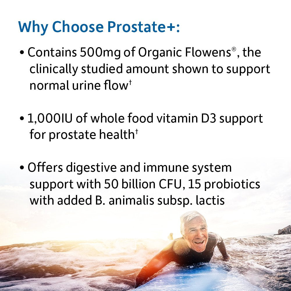 Garden of Life Prostate+ capsules close-up emphasizing 50 Billion CFU and 15 strains.