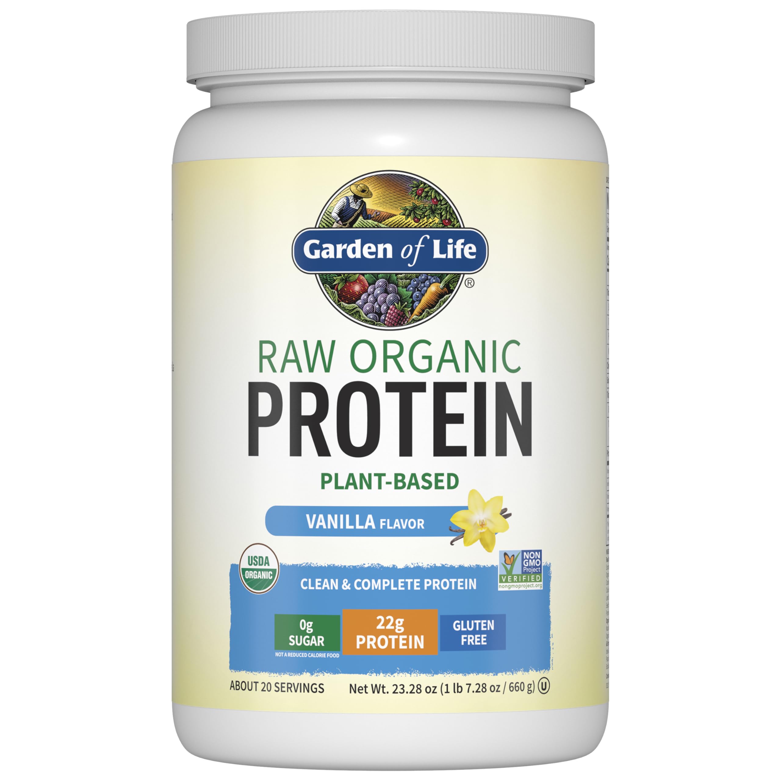 Garden of Life vanilla protein powder scoop for a quick vegan protein boost.