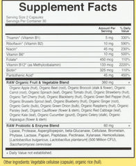 Garden of Life Raw B Complex ingredients blend emphasizes raw fruits and vegetables