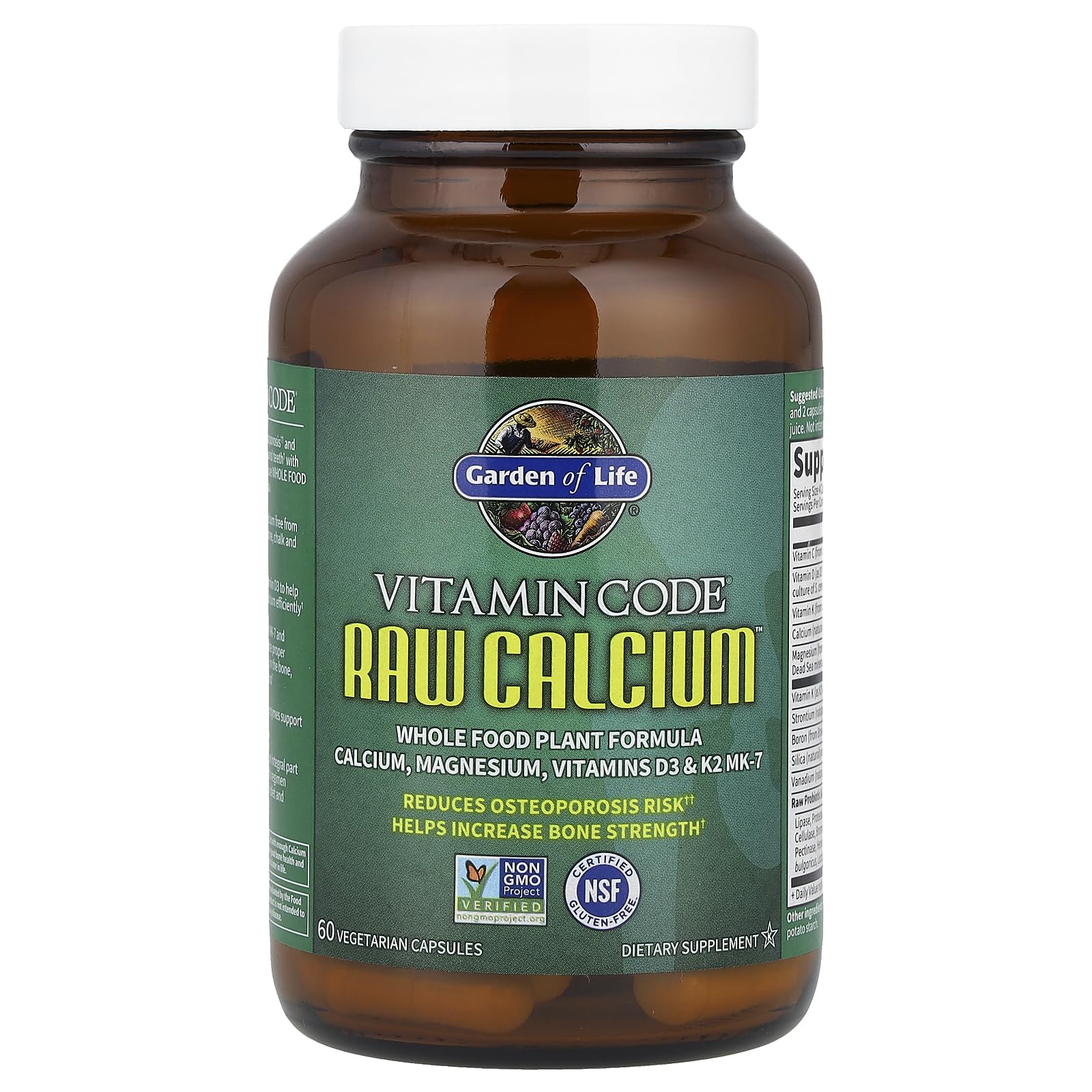 Garden of Life Raw Calcium nutrition label highlights algae calcium and co-factors
