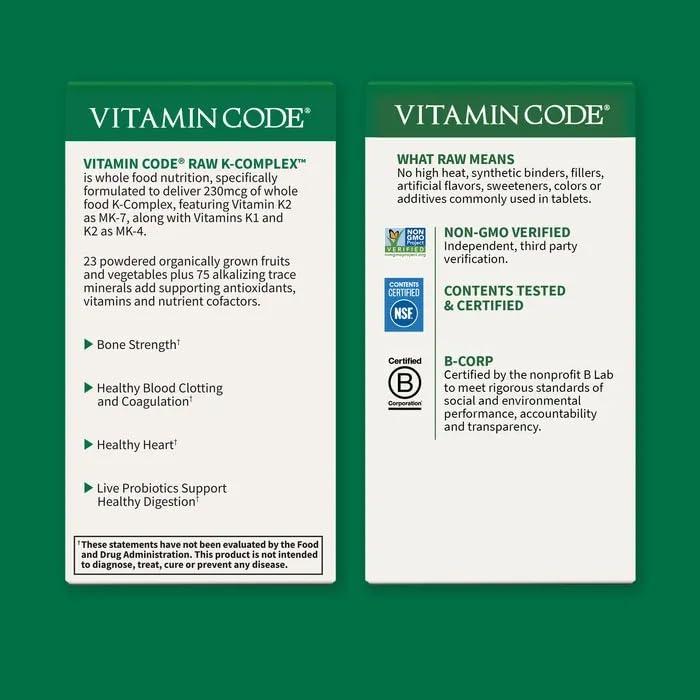 Two-month supply label on Garden of Life Raw K-Complex bottle.