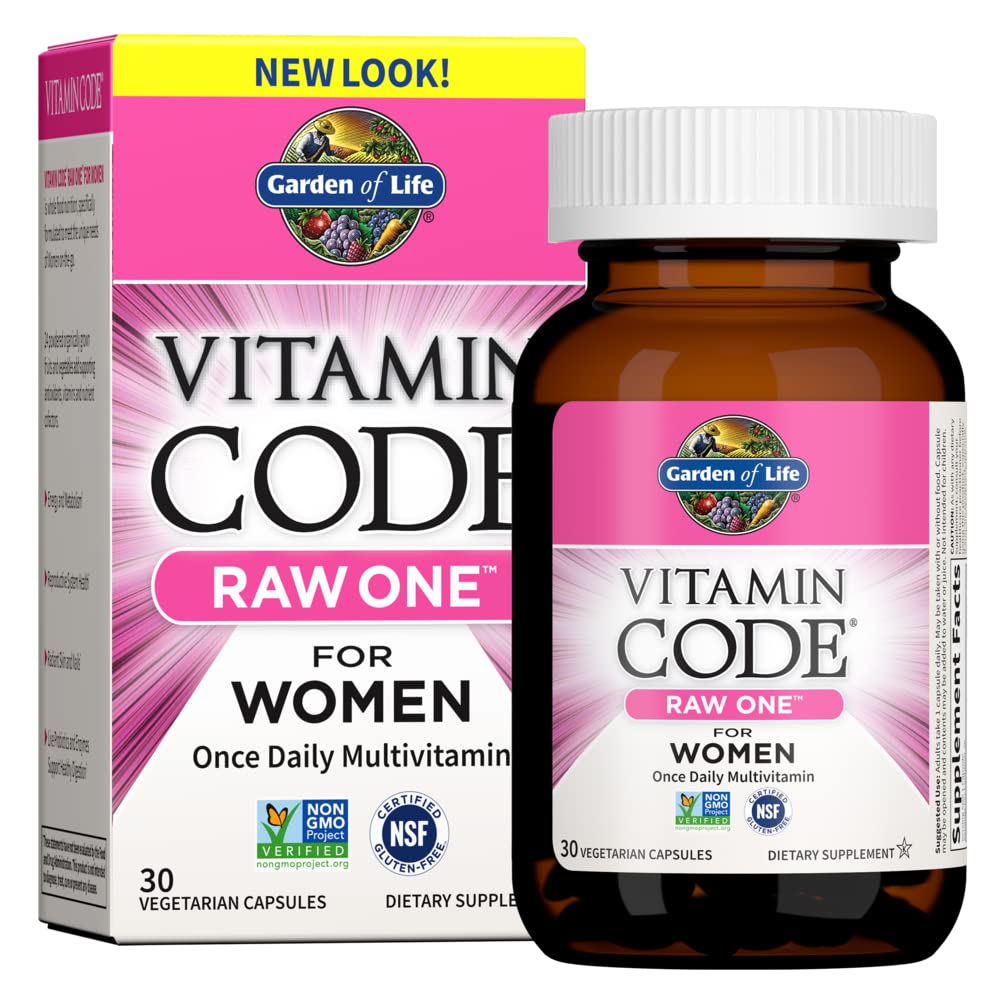 Garden of Life RAW ONE for Women bottle showing convenient daily multivitamin.