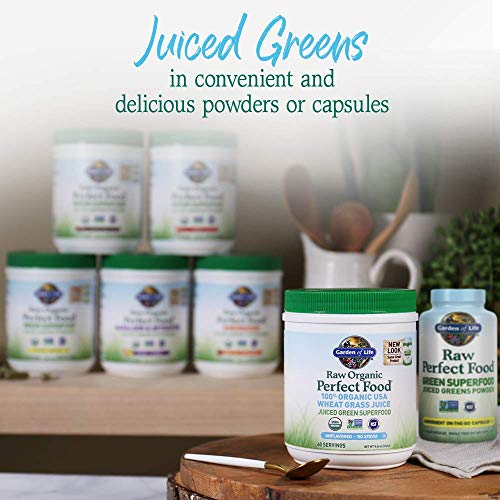 Garden of Life Raw Organic Perfect Food scoop for mixing with juice or water