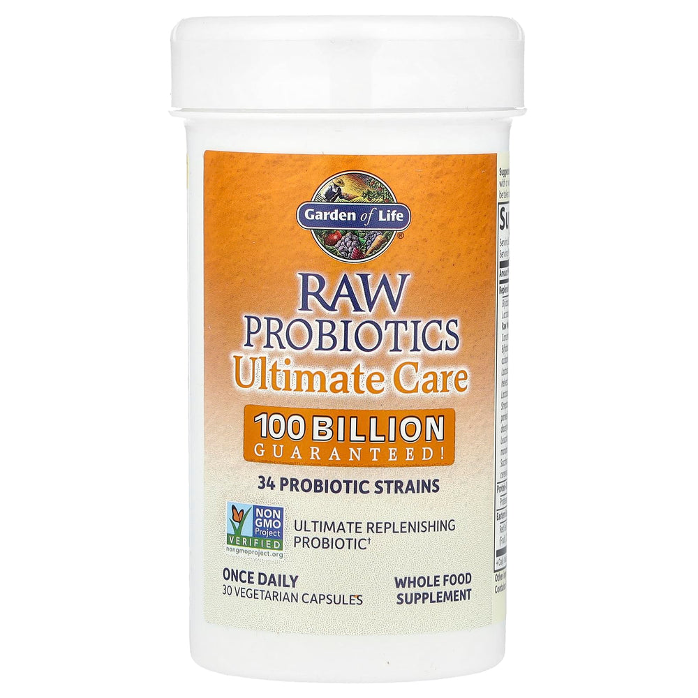 Garden of Life Raw Probiotics bottle side label shows formulation details.