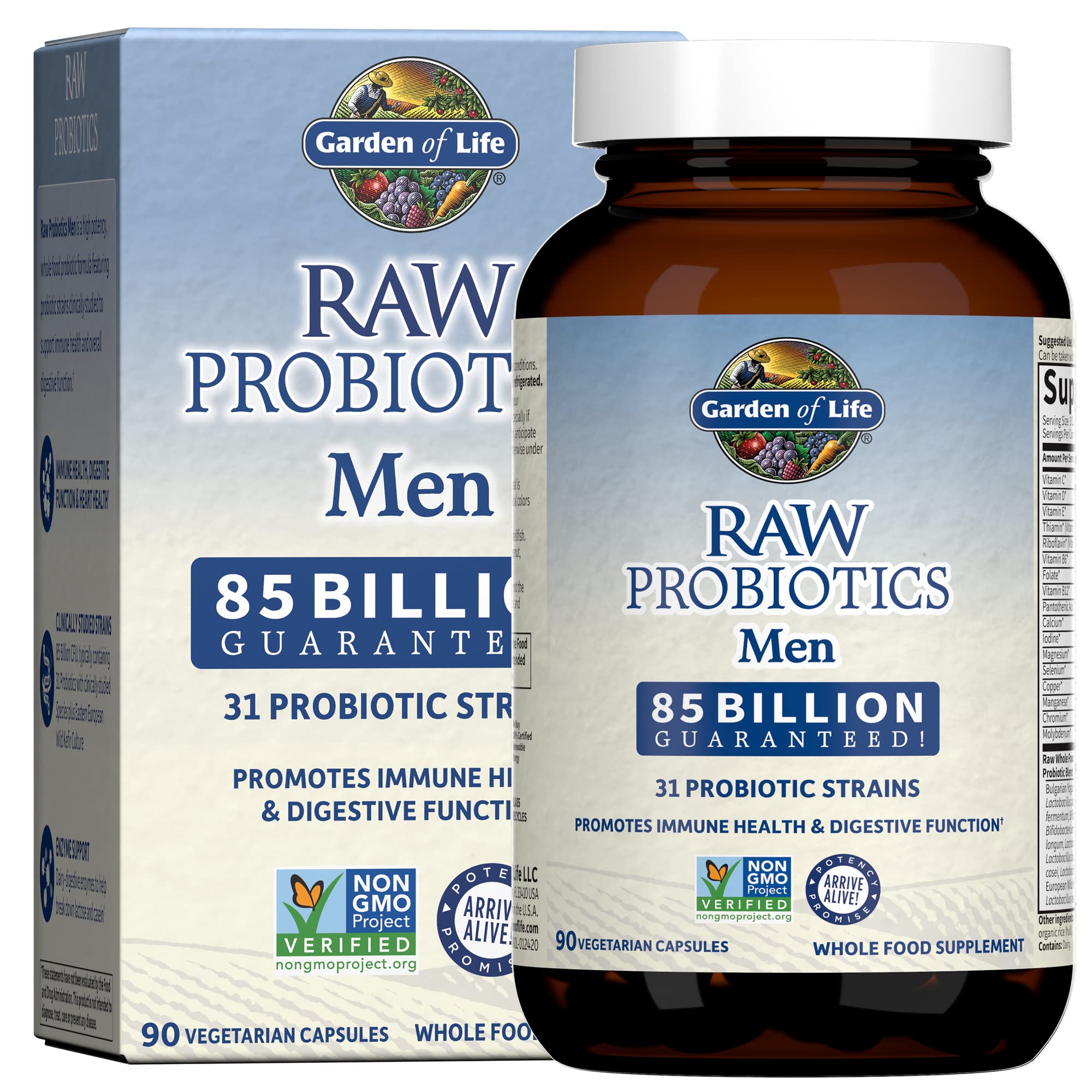 Garden of Life RAW Probiotics Men bottle front view showing 90 vegetarian capsules for daily support