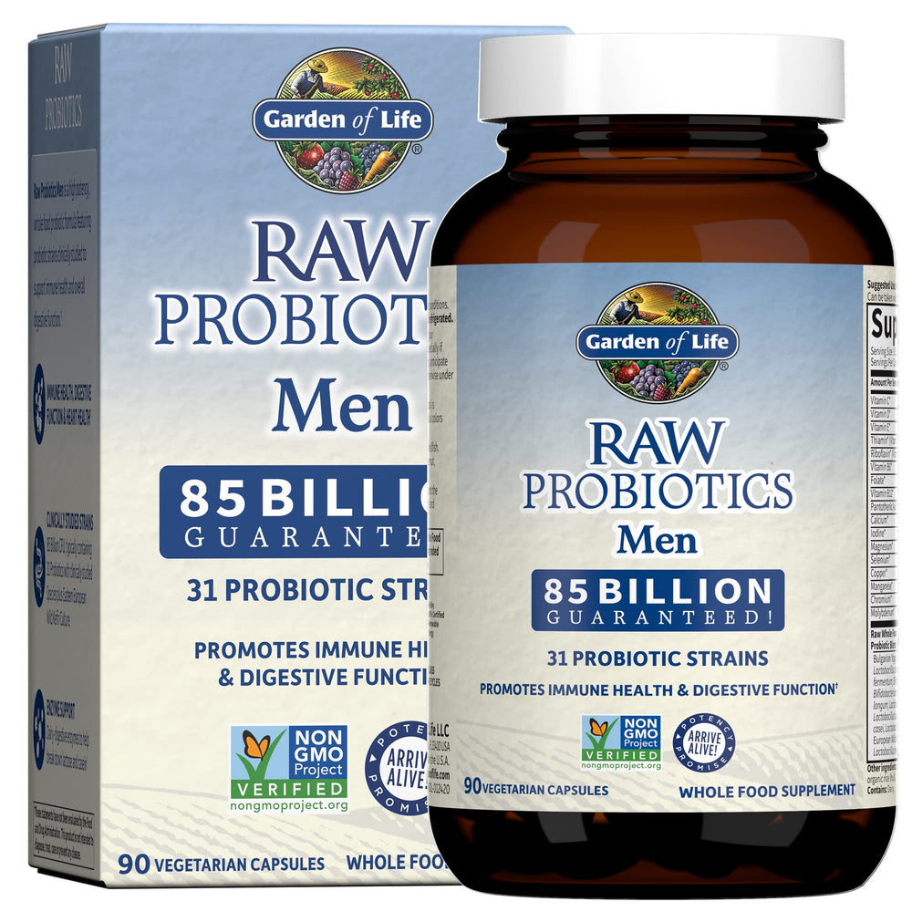 Garden of Life RAW Probiotics Men bottle front view showing 90 vegetarian capsules for daily support