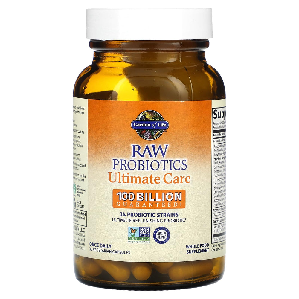 Garden of Life Raw Probiotics Ultimate Care ingredients image shows enzyme blend for digestion