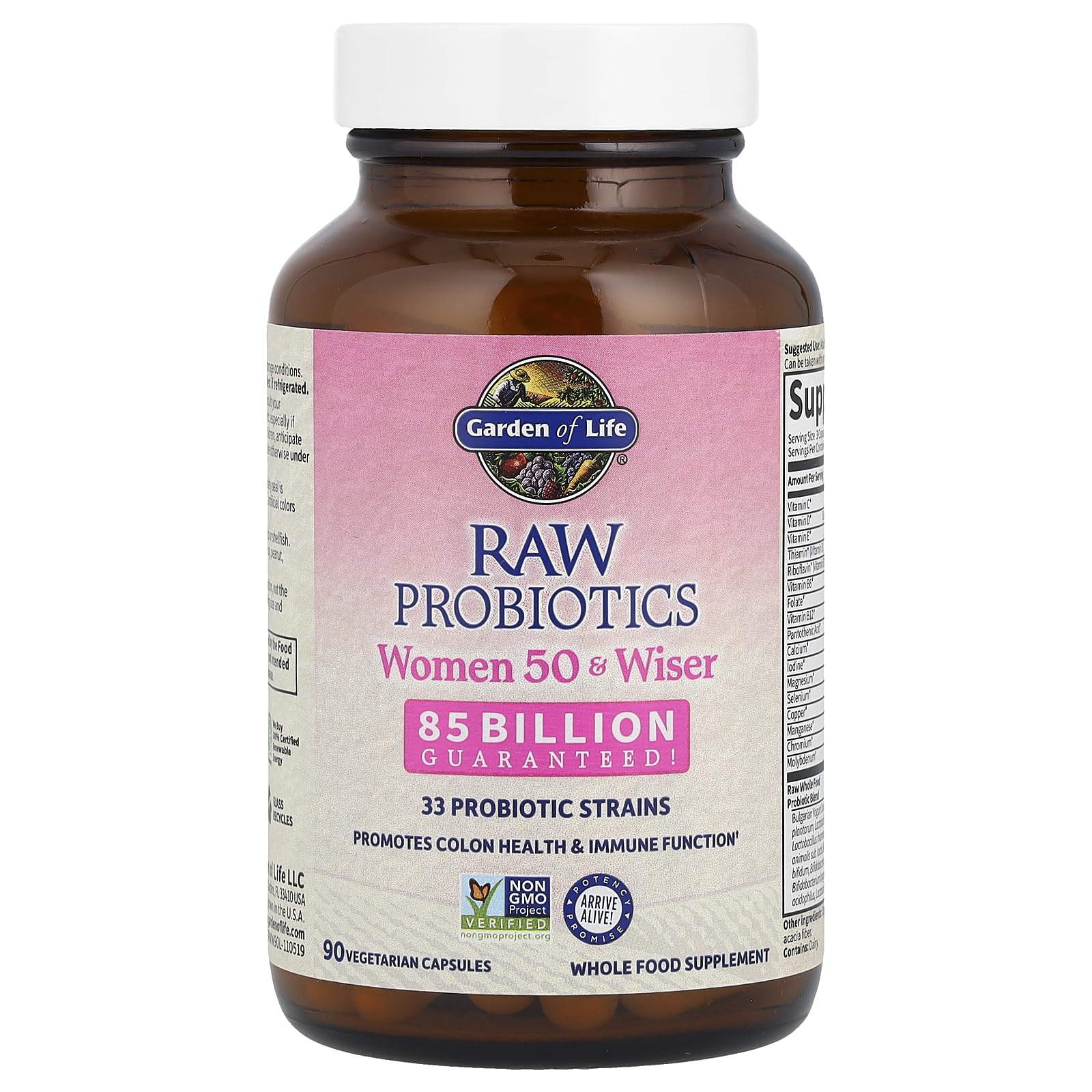 Garden of Life Raw Probiotics capsules closeup ready to support daily digestion.