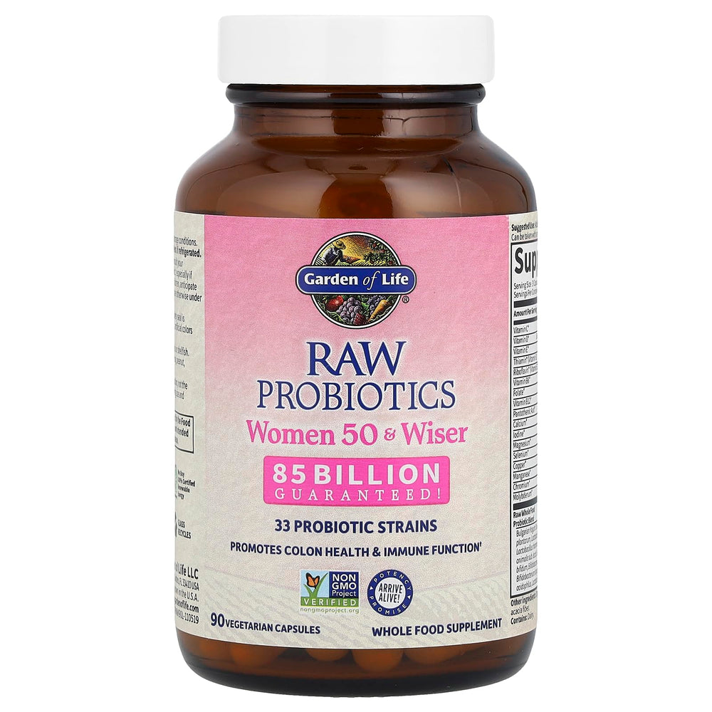 Garden of Life Raw Probiotics capsules closeup ready to support daily digestion.