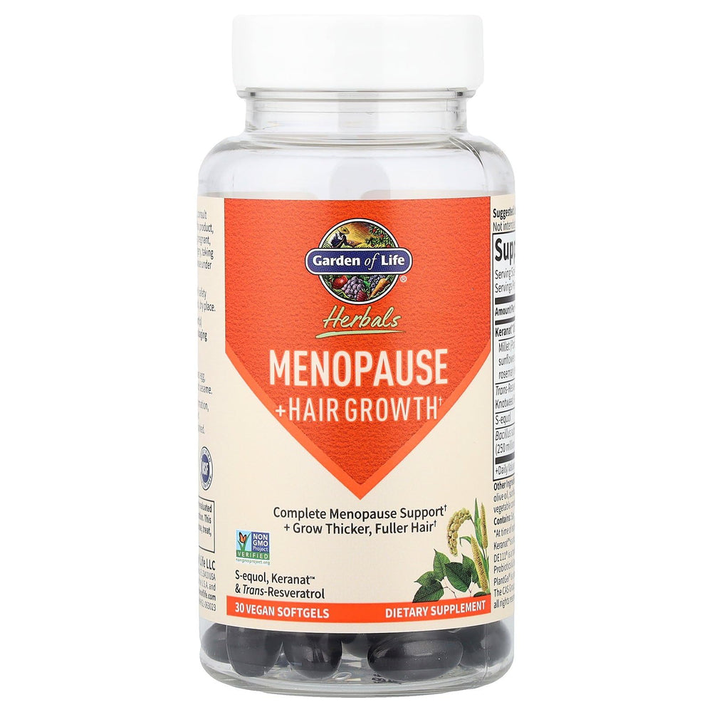 Garden of Life Herbals Menopause softgel with S-equol for daily balance.