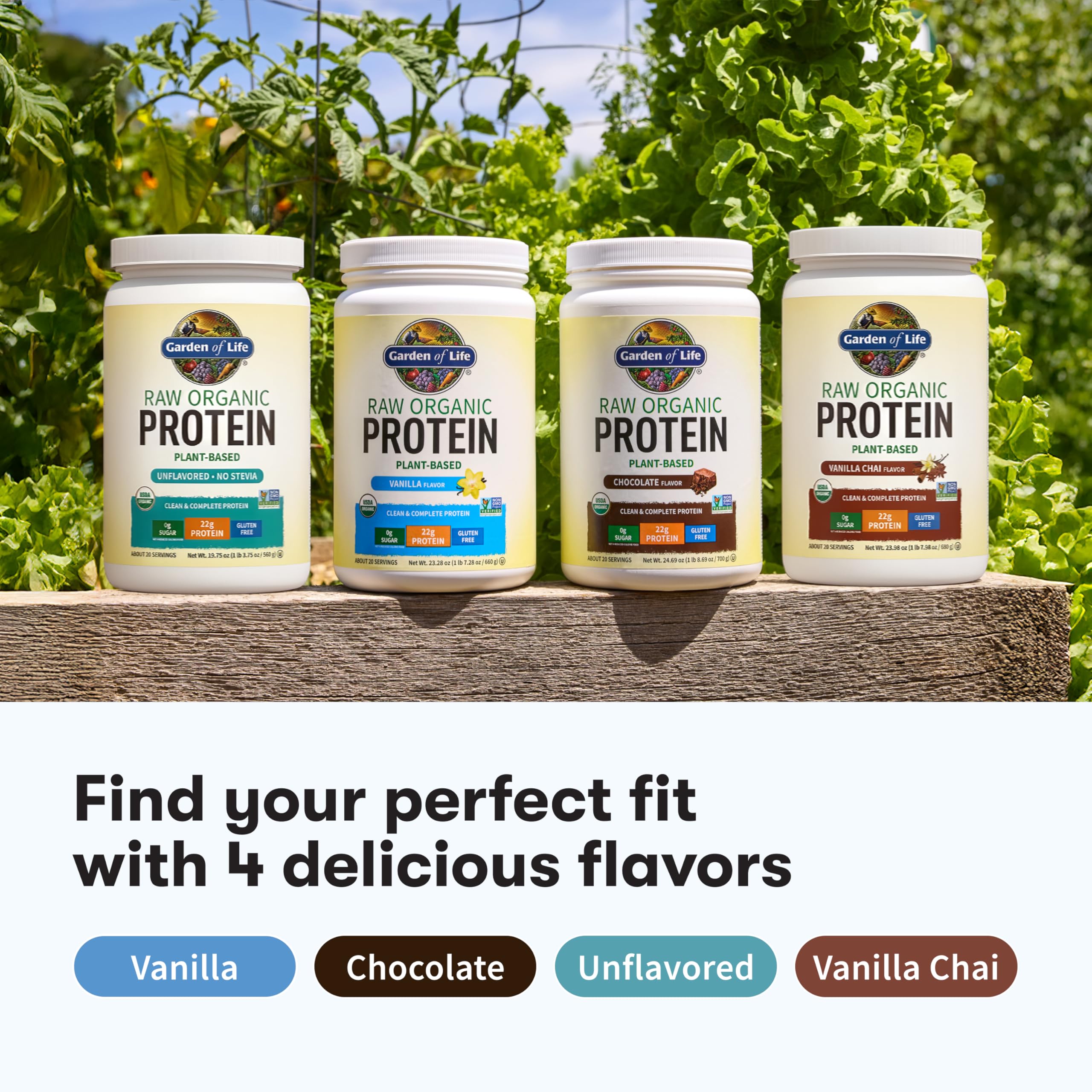 Garden of Life sugar-free vegan protein packaging signals a versatile sugar-free option.