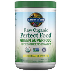 Garden of Life Super Greens powder bottle shows organic greens for daily energy