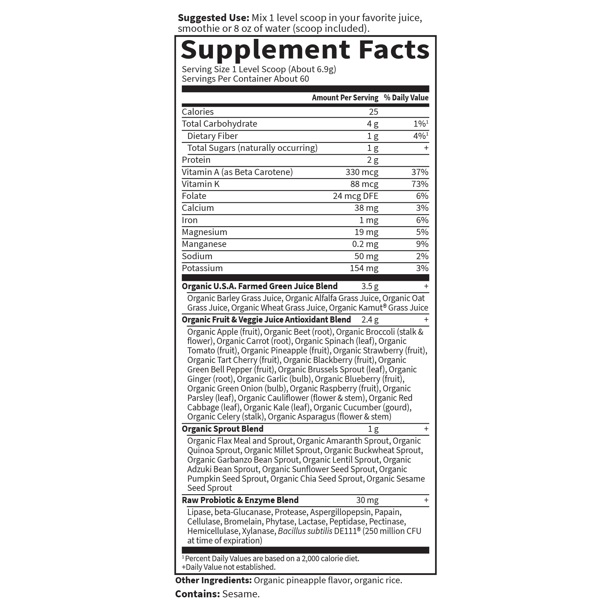 Garden of Life Super Greens probiotic and enzyme blend aids digestion