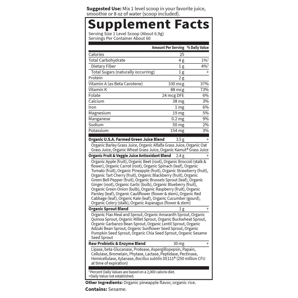 Garden of Life Super Greens probiotic and enzyme blend aids digestion