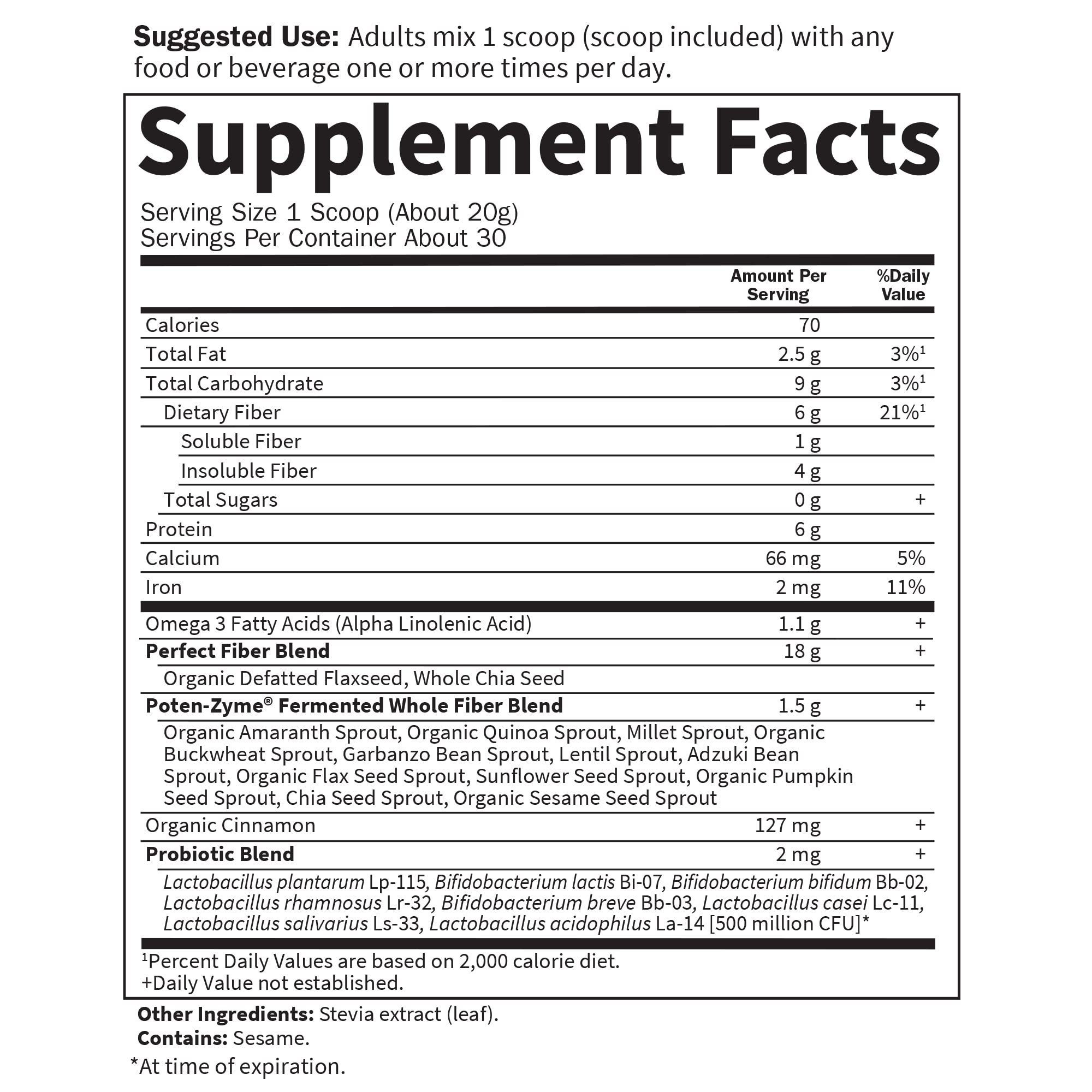 Garden of Life Super Seed poured into a smoothie for omega-3 and probiotics.
