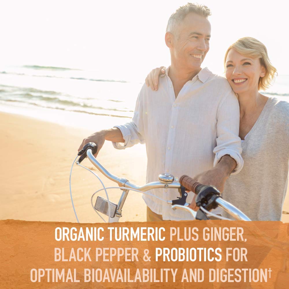 Garden of Life turmeric ingredients illustration highlights organic turmeric and ginger fermentation