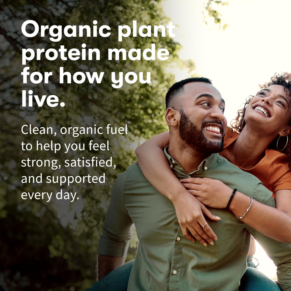 Garden of Life vanilla vegan protein shake in a glass.