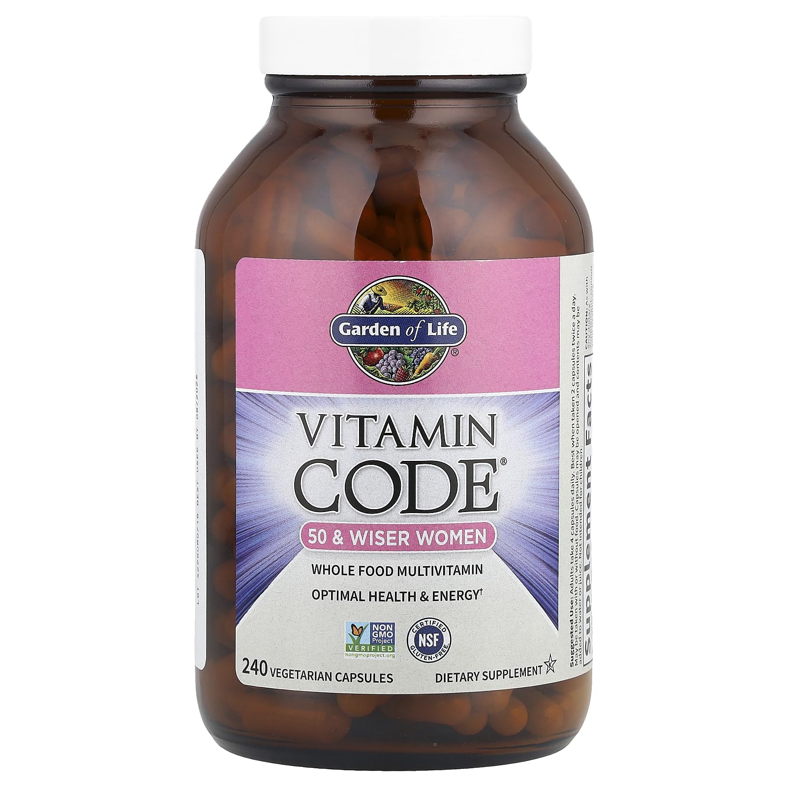 Garden of Life Vitamin Code 50+ bottle with probiotics and enzymes supporting digestion