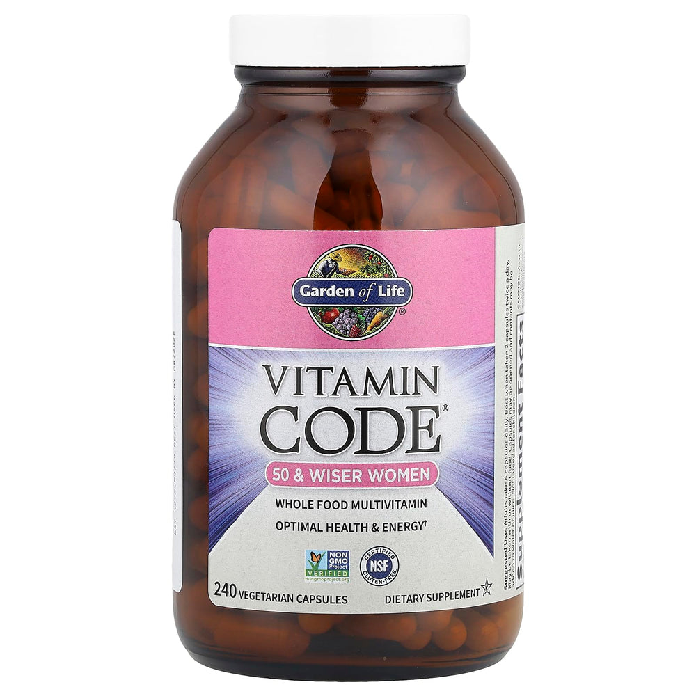Garden of Life Vitamin Code 50+ bottle with probiotics and enzymes supporting digestion