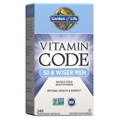 Garden of Life Vitamin Code 50 & Wiser bottle shows whole-food nutrition for men over 50