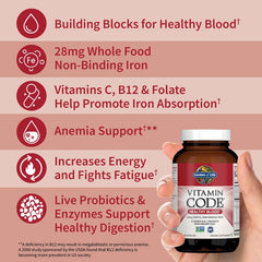 Close-up of Vitamin Code Healthy Blood capsules reveals gentle vegan iron