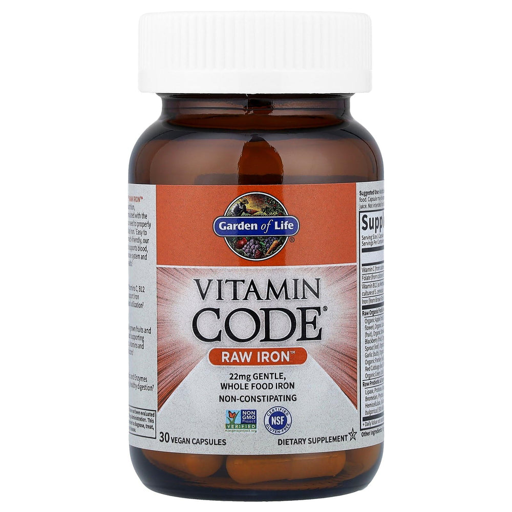 Garden of Life Vitamin Code Raw Iron bottle held in hand for daily use