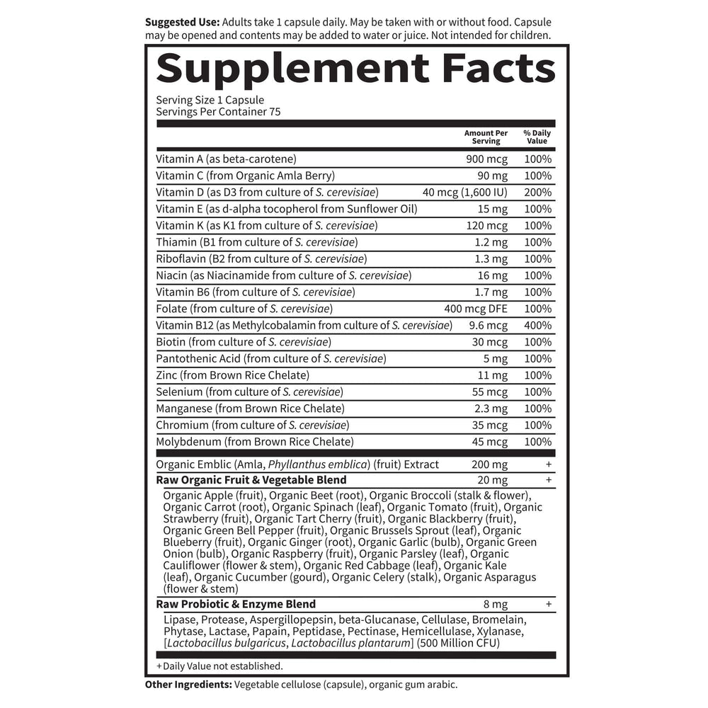 Garden of Life Vitamin Code RAW ONE for Men probiotics and enzymes, aids healthy digestion.