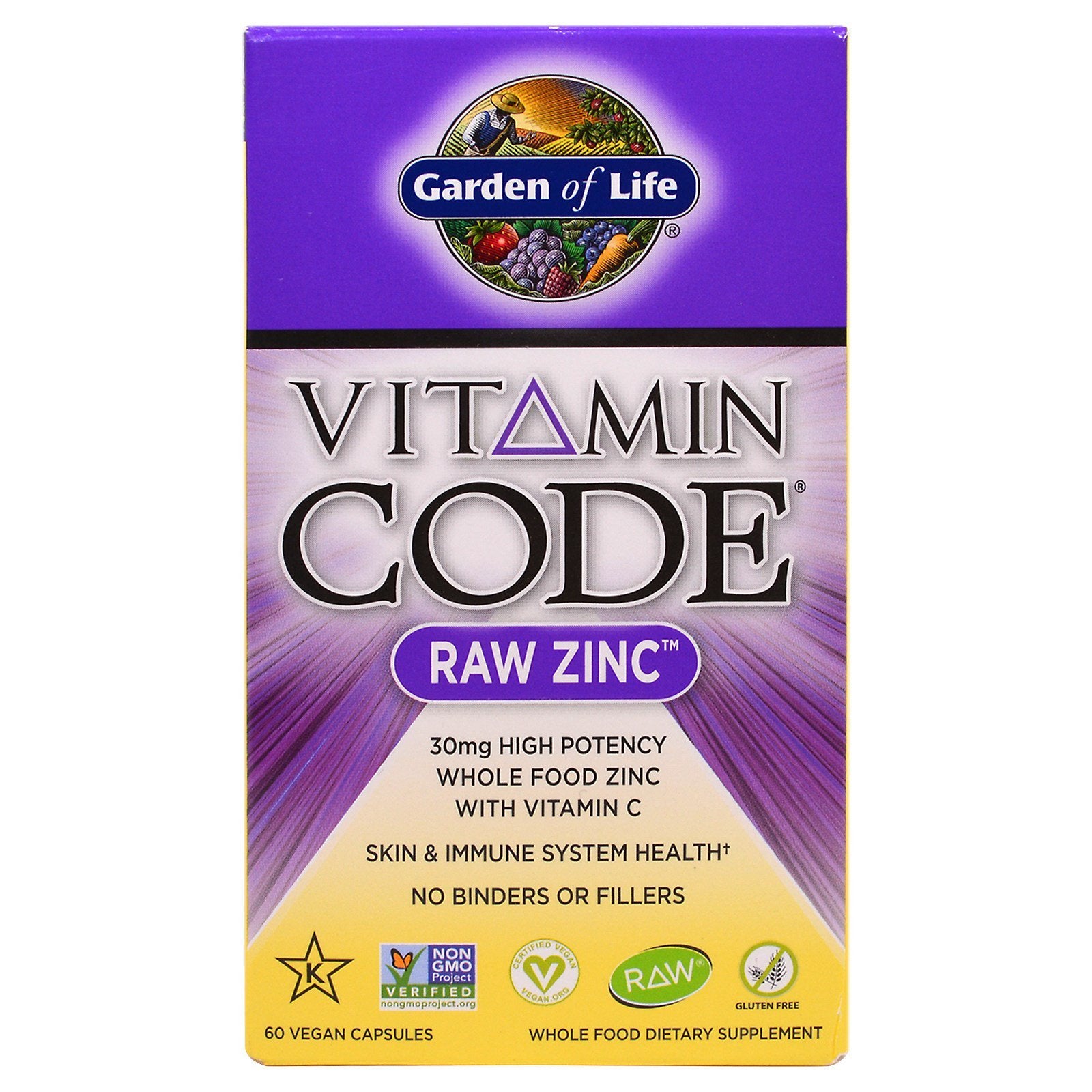 Garden of Life Vitamin Code Raw Zinc 60 veggie caps for everyday immune support and vegan use