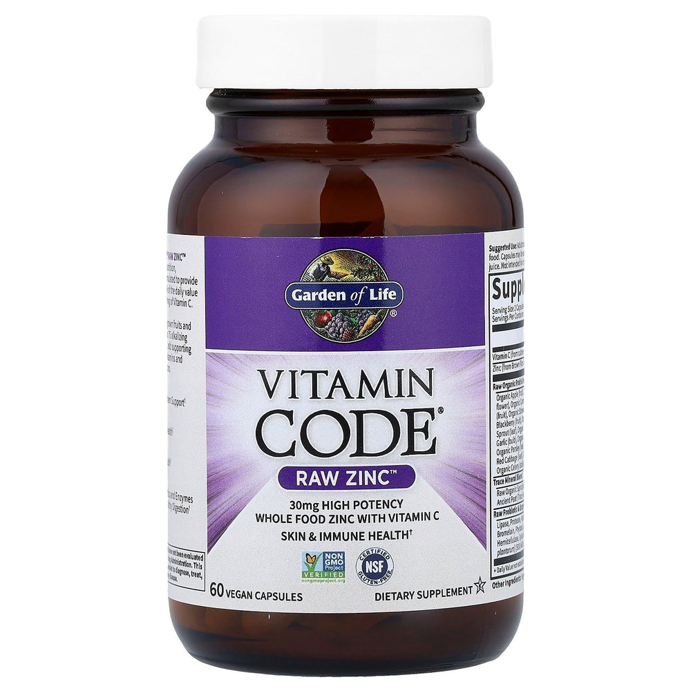 Label detail highlighting 30mg zinc and 60mg vitamin C per serving.