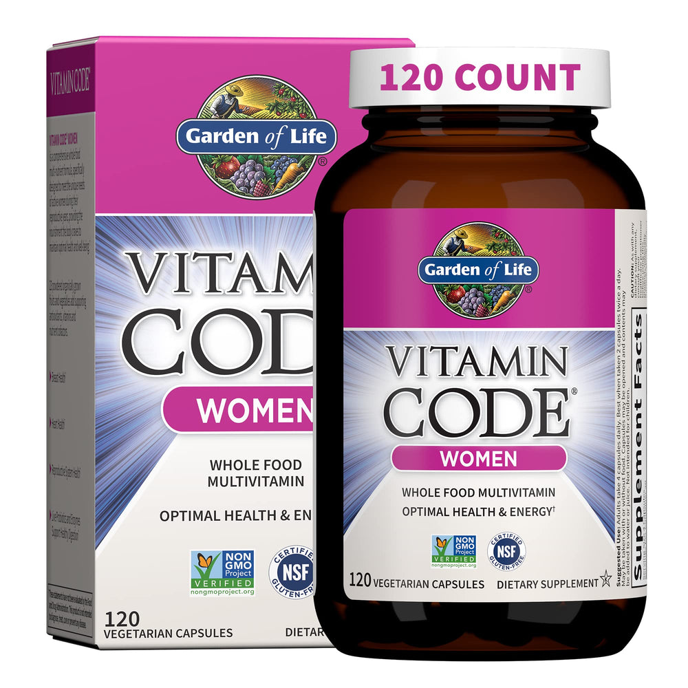 Garden of Life Vitamin Code Women bottle cap close-up highlights whole-food nutrients for daily energy support