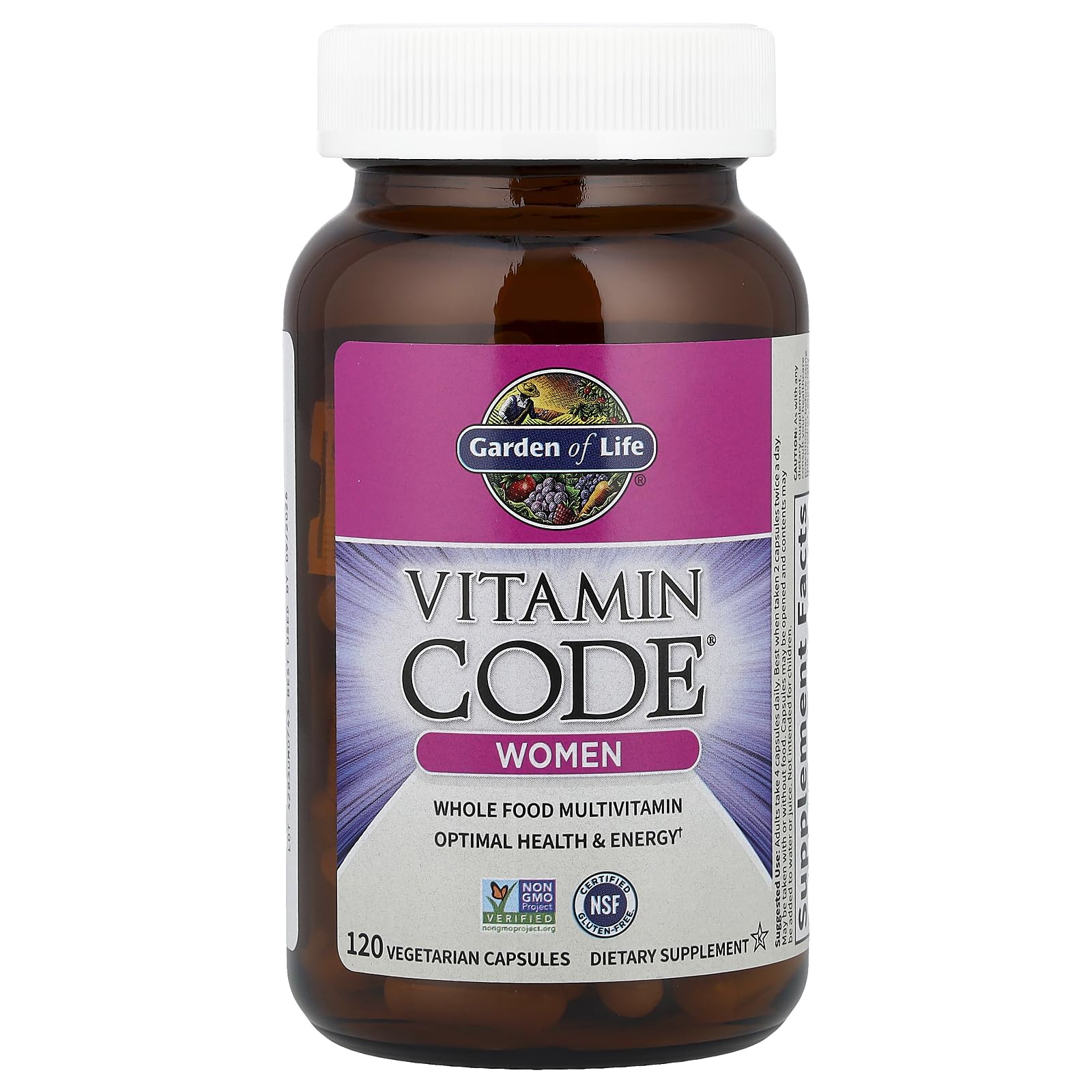 Garden of Life Vitamin Code Women capsules on tray demonstrates probiotic and enzyme support
