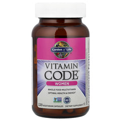 Garden of Life Vitamin Code Women capsules on tray demonstrates probiotic and enzyme support