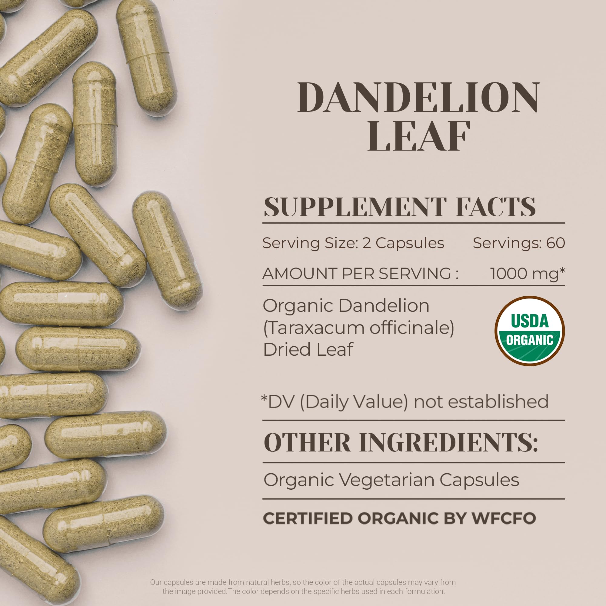 Organic label on Garden Organics Dandelion Leaf packaging emphasizes USDA organic status.