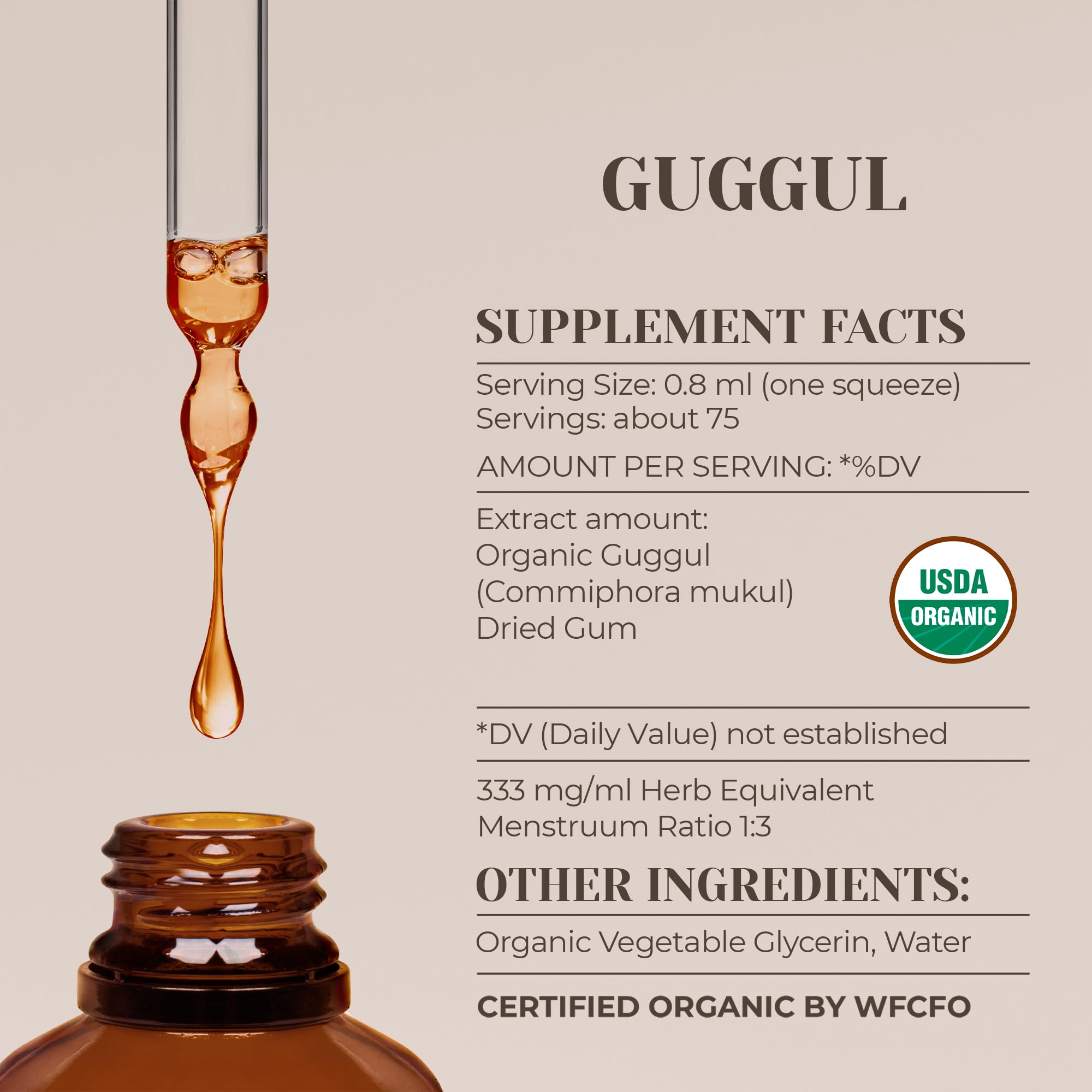 Garden Organics Guggul shelf view emphasizes natural sourcing and organic ingredients.