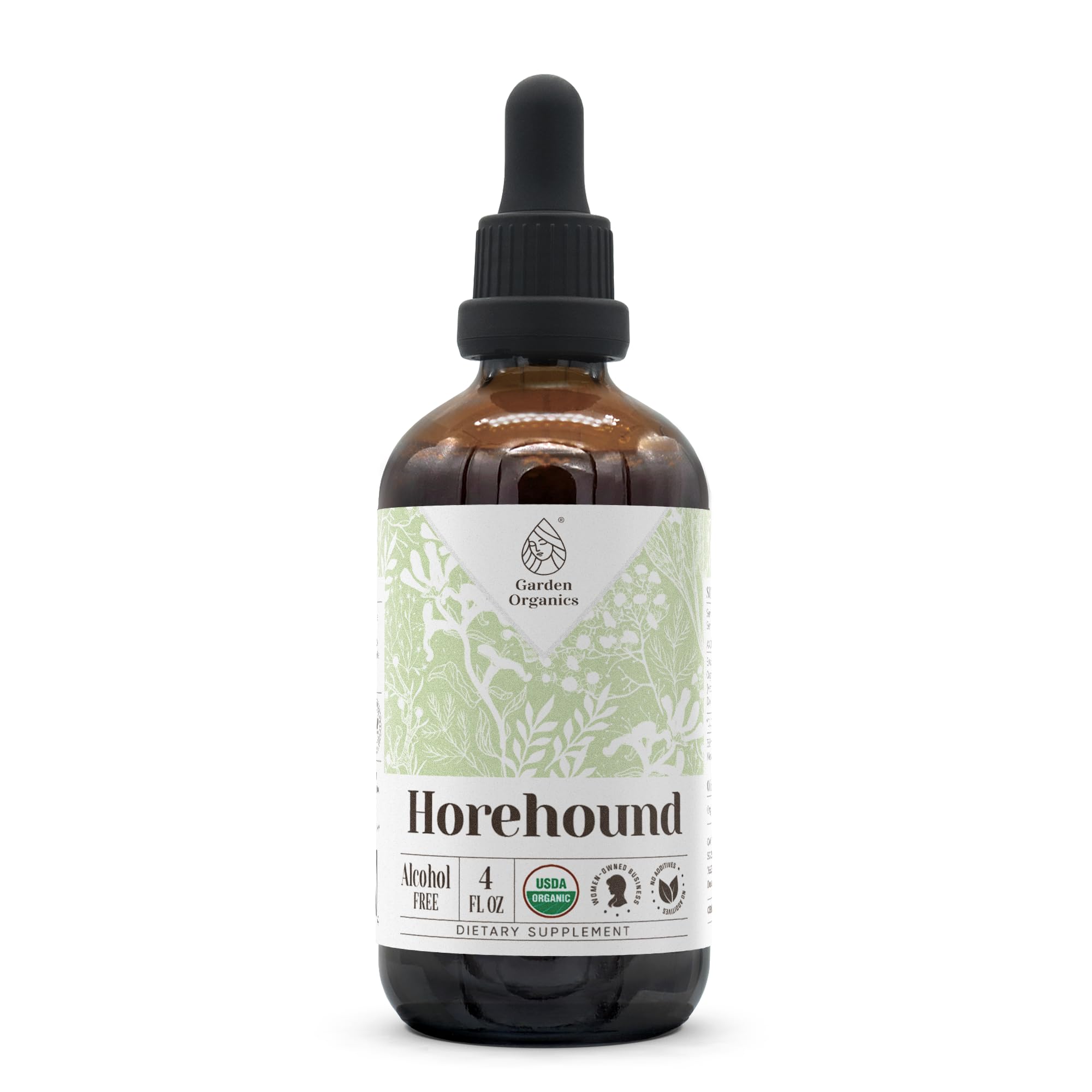 Garden Organics Horehound bottle pour showing alcohol-free extract for easy use