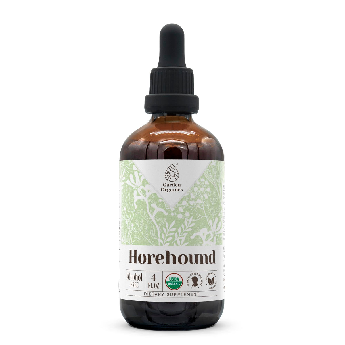 Garden Organics Horehound bottle pour showing alcohol-free extract for easy use