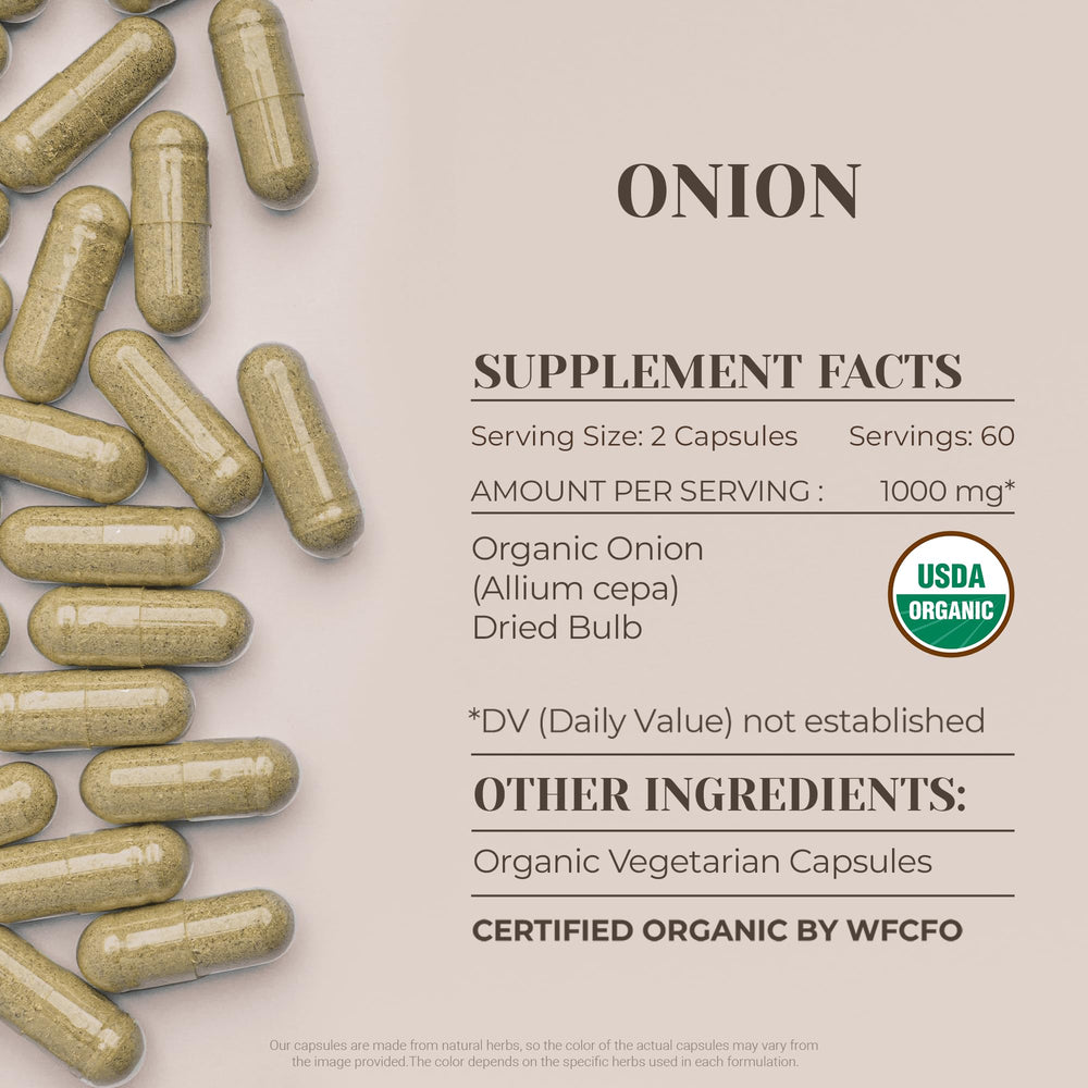 Dried onion bulb image highlighting natural ingredient for capsules.