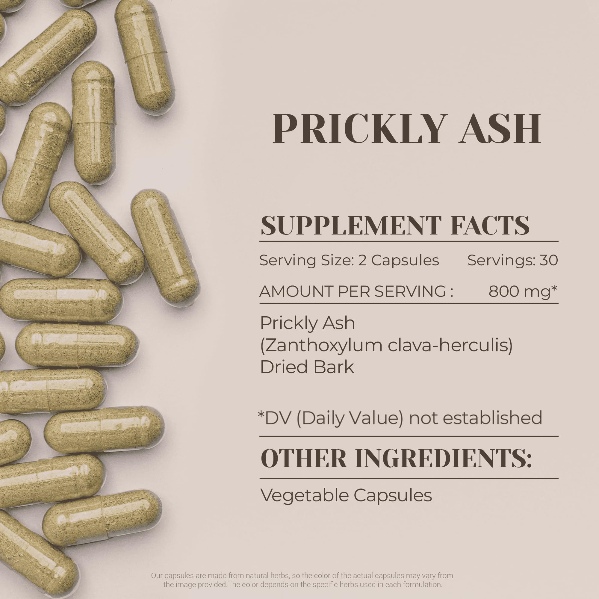 Garden Organics Prickly Ash capsules closeup, high-potency herbal blend in veggie capsules