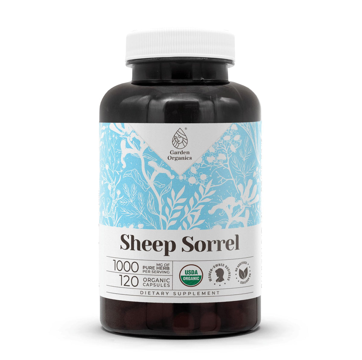 Garden Organics Sheep Sorrel capsules packaging with USDA Organic label for plant-based wellness